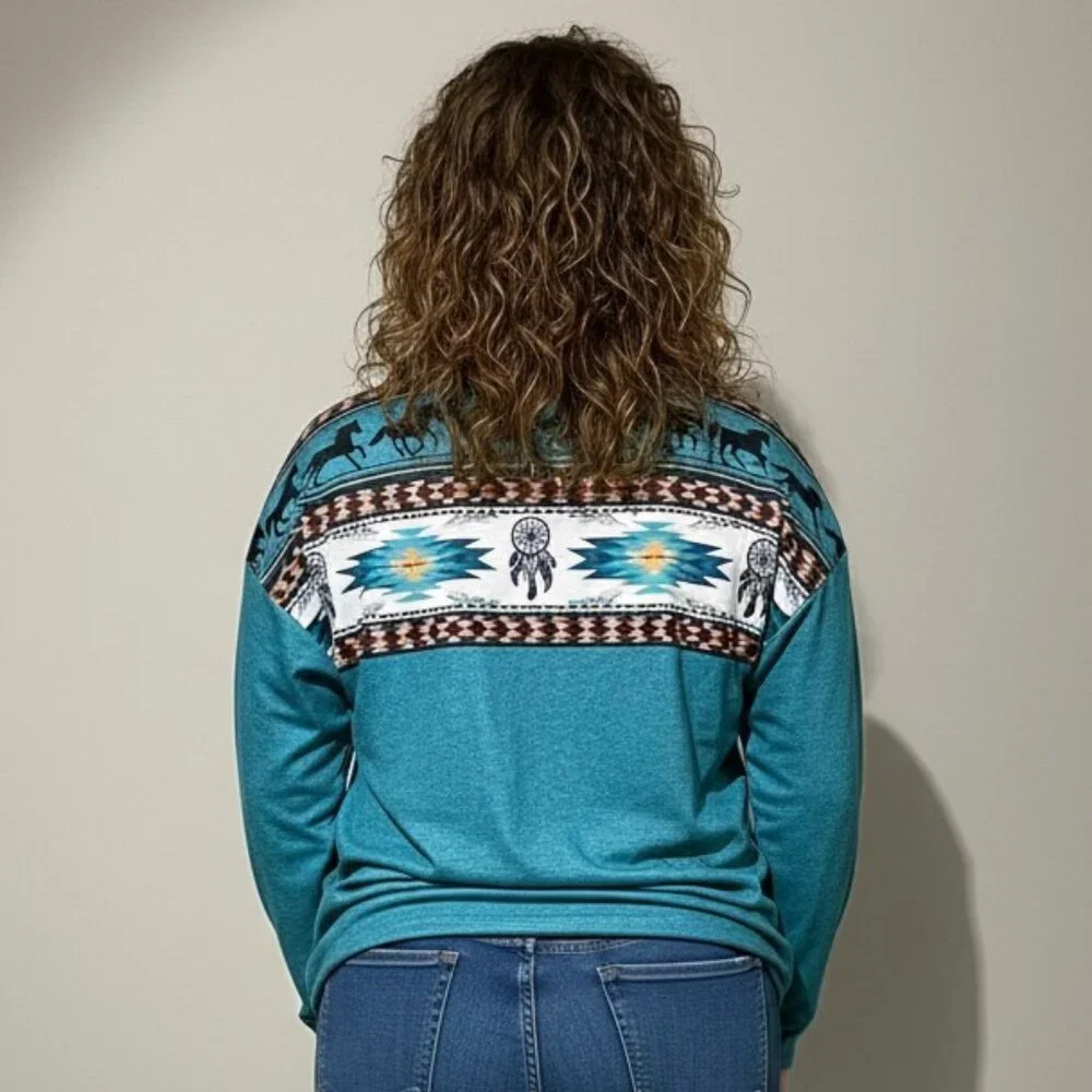 Southwestern Aztec Inspired Long Sleeve 1/4 Zip top 1X - Picture 2 of 8